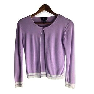 Finity Vintage Lilac One Buttoned Stripe Detail Cardigan